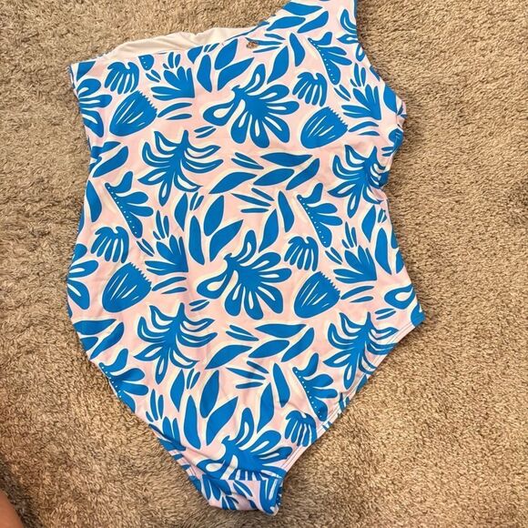 Michelle Mcdowell Women’s Floral Blue Mia One Shoulder One Piece Swimsuit Large - Picture 5 of 5